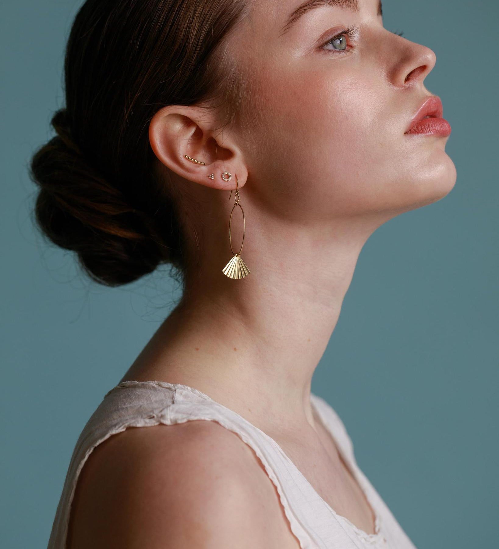 Gold Filled Fan Small Hoop Earrings