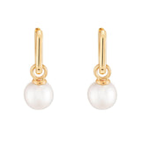 9kt Gold Cushioned Rectangle Hoop Earrings with Detachable Pearl Charm