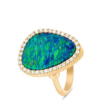 Irregular 4.59ct Opal & Diamond Ring in 18kt Yellow Gold - 'Night Sky'