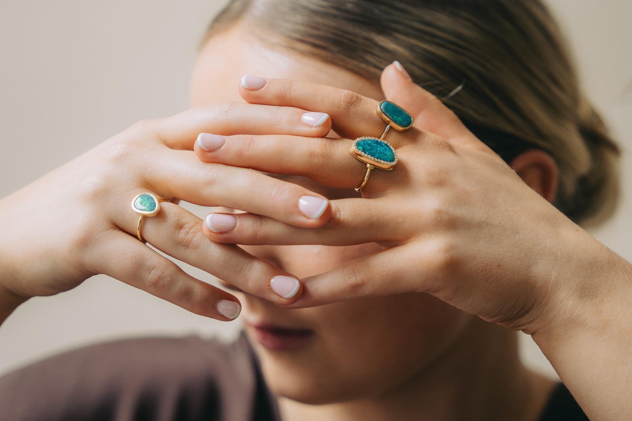 Irregular 4.36ct Opal & Diamond Ring in 18kt Yellow Gold - 'Night Sky Collection'
