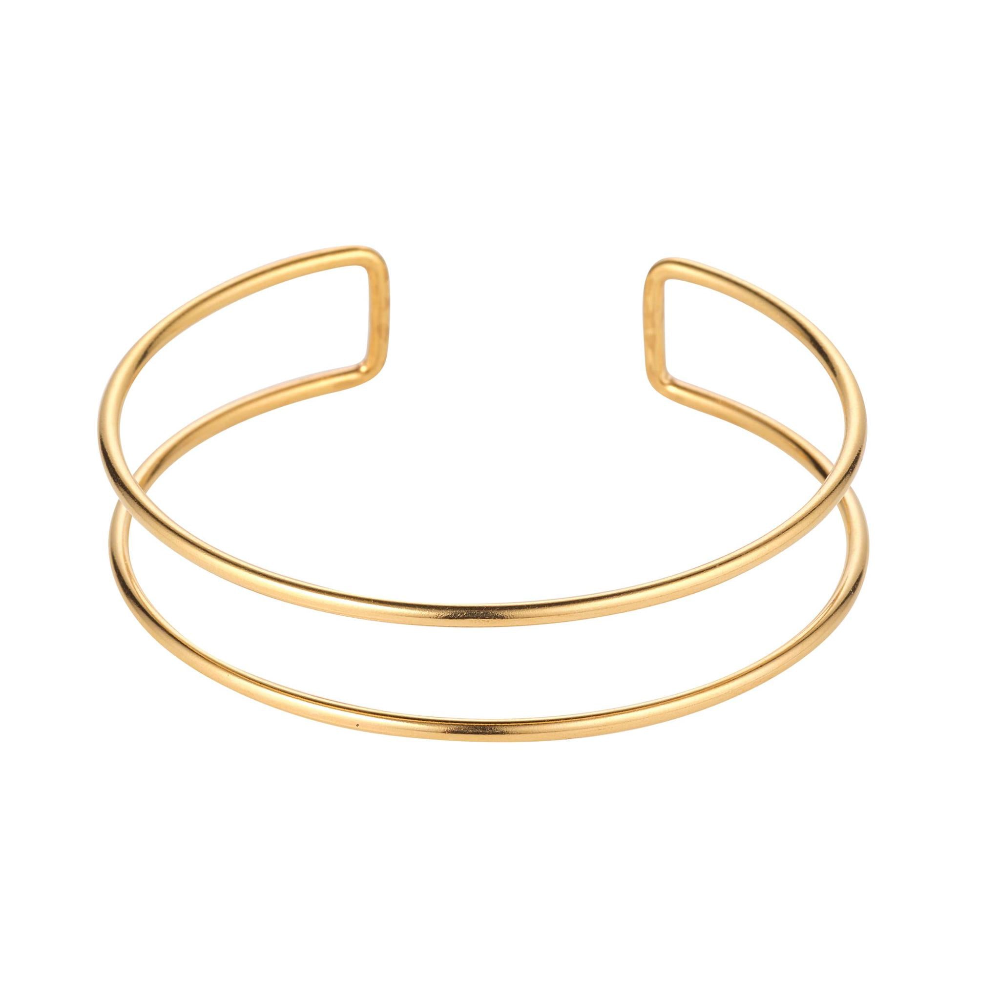 A gold-filled double bangle bracelet with a sleek, simple design.
