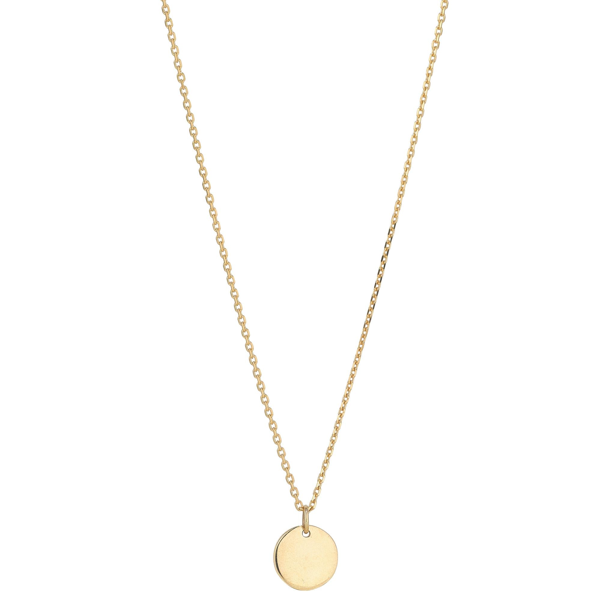 9kt Gold Initial Disc Pendant Necklace (A-Z)
