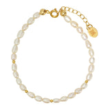 Pearl bracelet with gold accents on a white background
