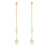 9kt Gold Ball & Double Drop Pearl Earrings