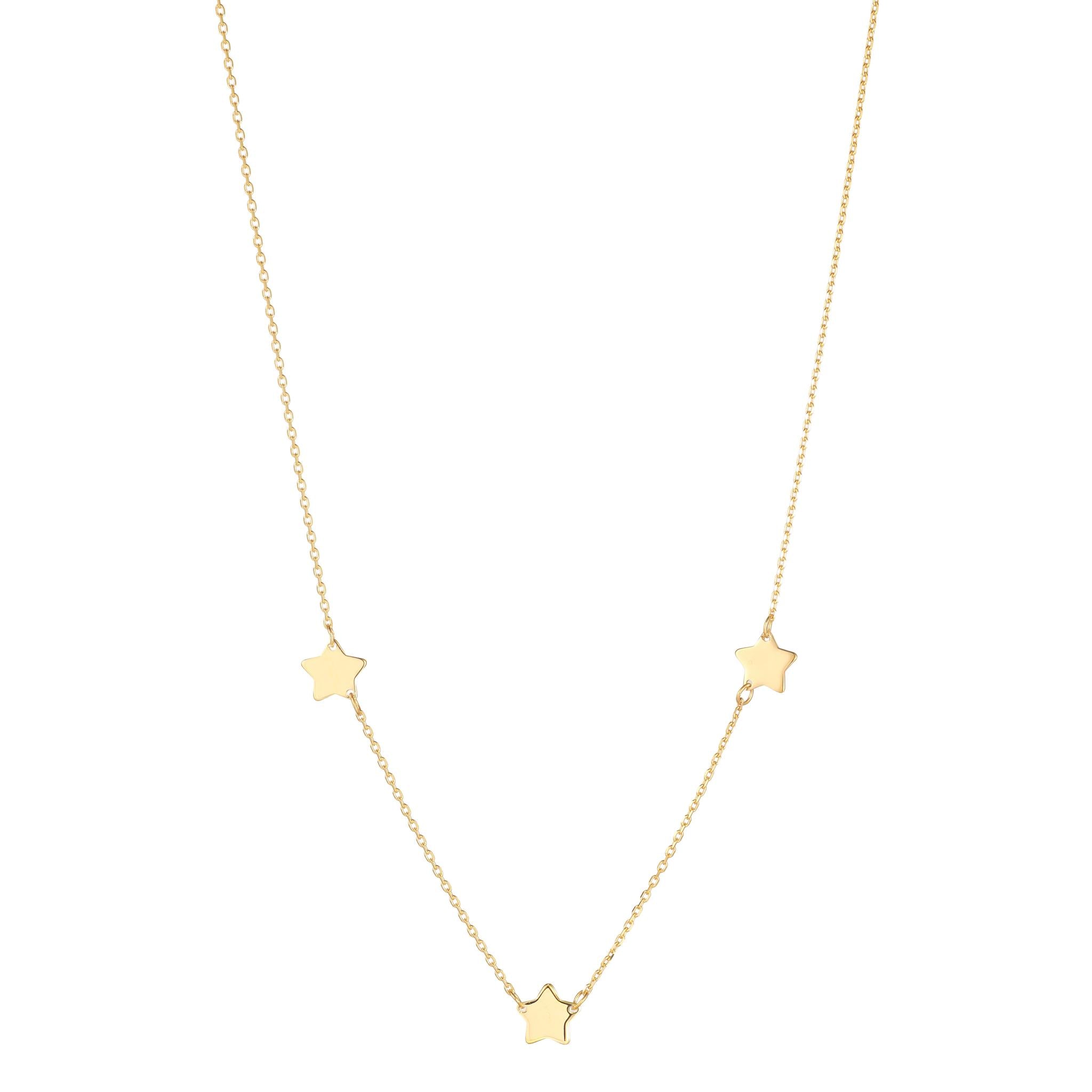 9kt Gold necklace with star pendants on an 18inch chain with shorter link to wear @ 16 inch
