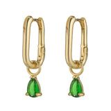 Gold Filled Green CZ Pear Charm Rectangular Earring