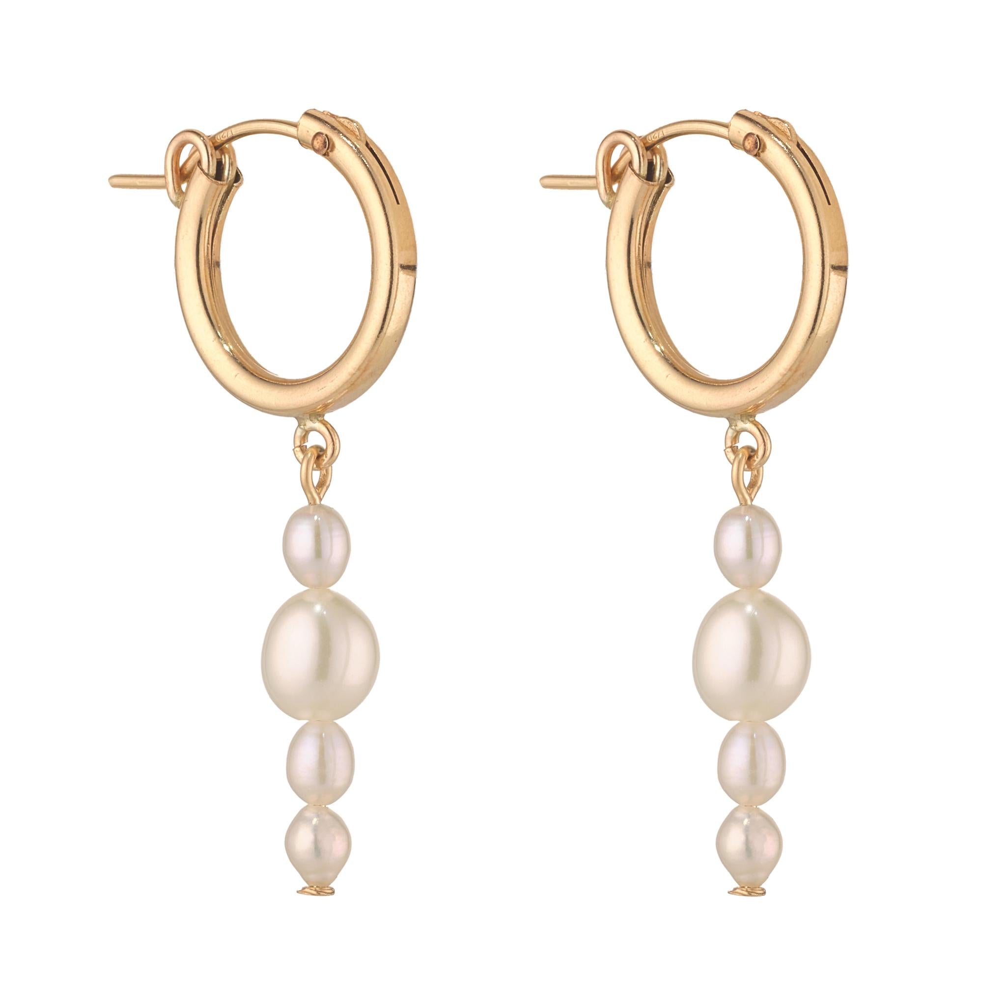 Gold filled hoop earrings with baroque pearl drops