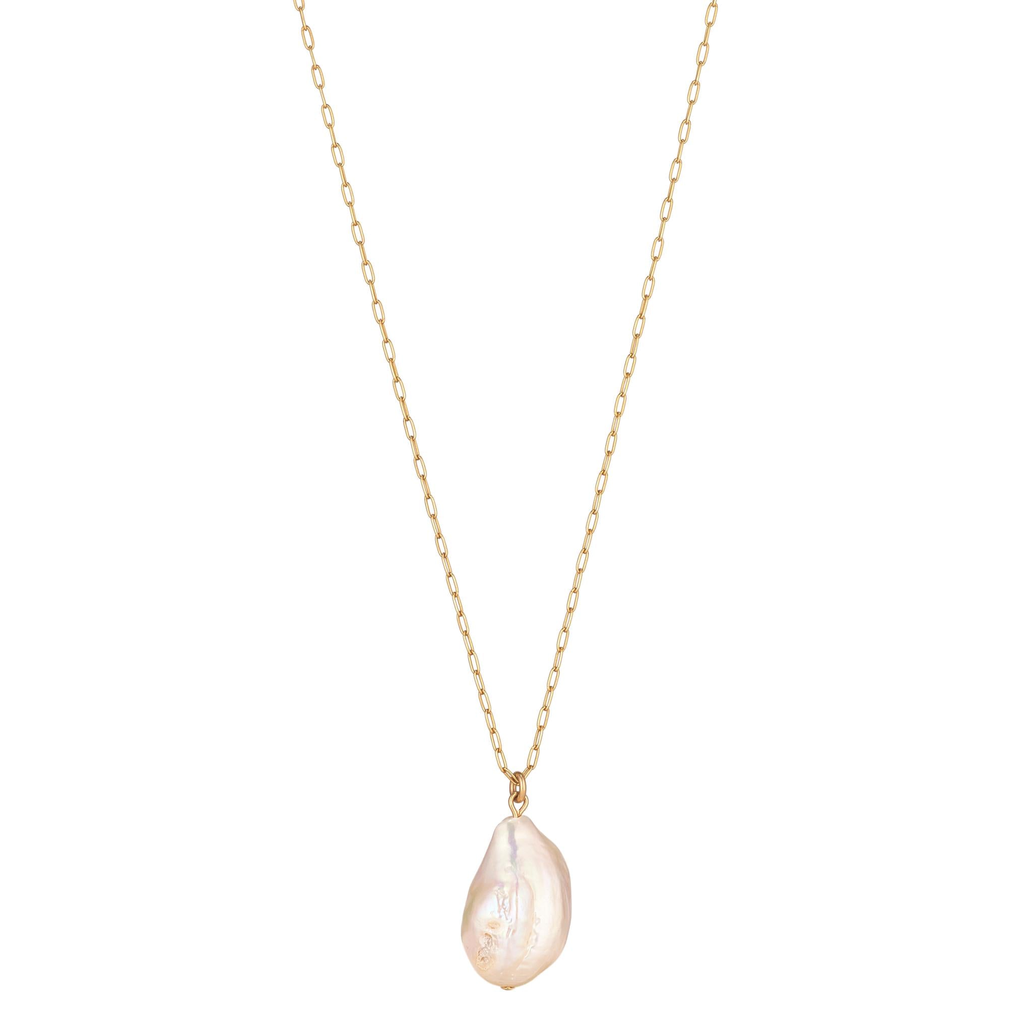 Gold Filed Necklace with a teardrop-shaped baroque pearl pendant on gold filled chain