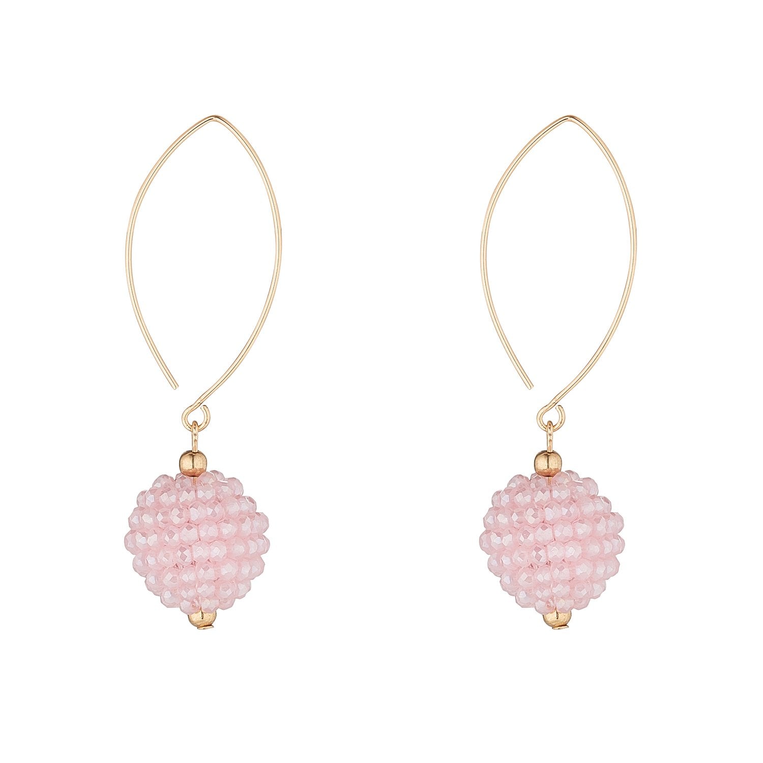 Pair of pale pink crystal earrings on an oval open drop gold filled earring
