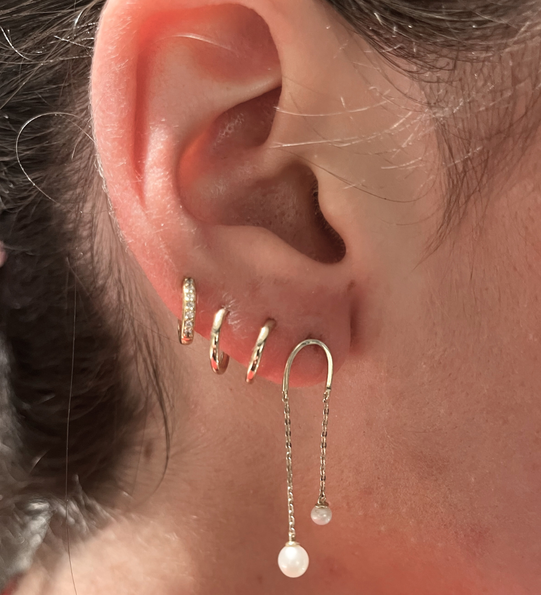 9kt Gold Round Pearl and Chain Statement Earrings