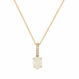 Oval White Opal & Diamond Pendant in 18kt Yellow Gold - 'Night Sky'