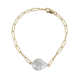 Gold Filled Paperclip with Inline Flat Baroque Bracelet