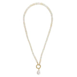 White Opal Strand Necklace with 15mm Circle Clasp Gold Filled
