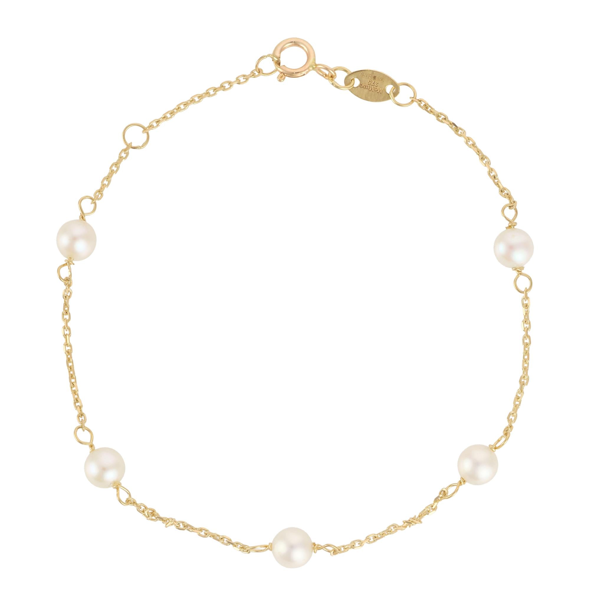 9kt Gold bracelet with five fresh water pearls 