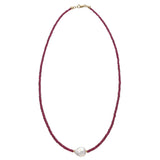 Ruby Strand (Pigeon Blood) Necklace with Keshi Pearl