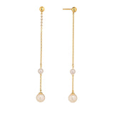 9kt Gold Ball & Double Drop Pearl Earrings