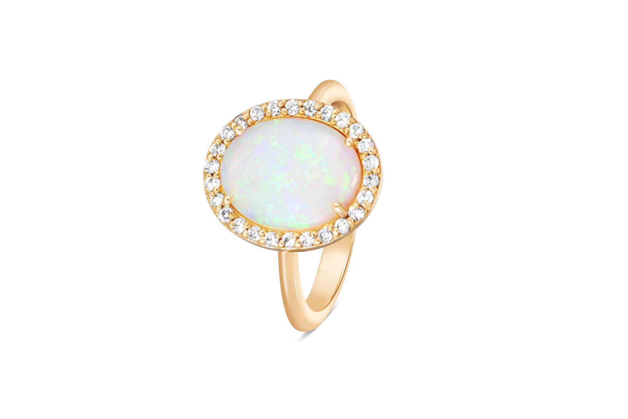 Oval 2.04ct White Opal & Diamond Ring in 18kt Yellow Gold - 'Night Sky Collection'