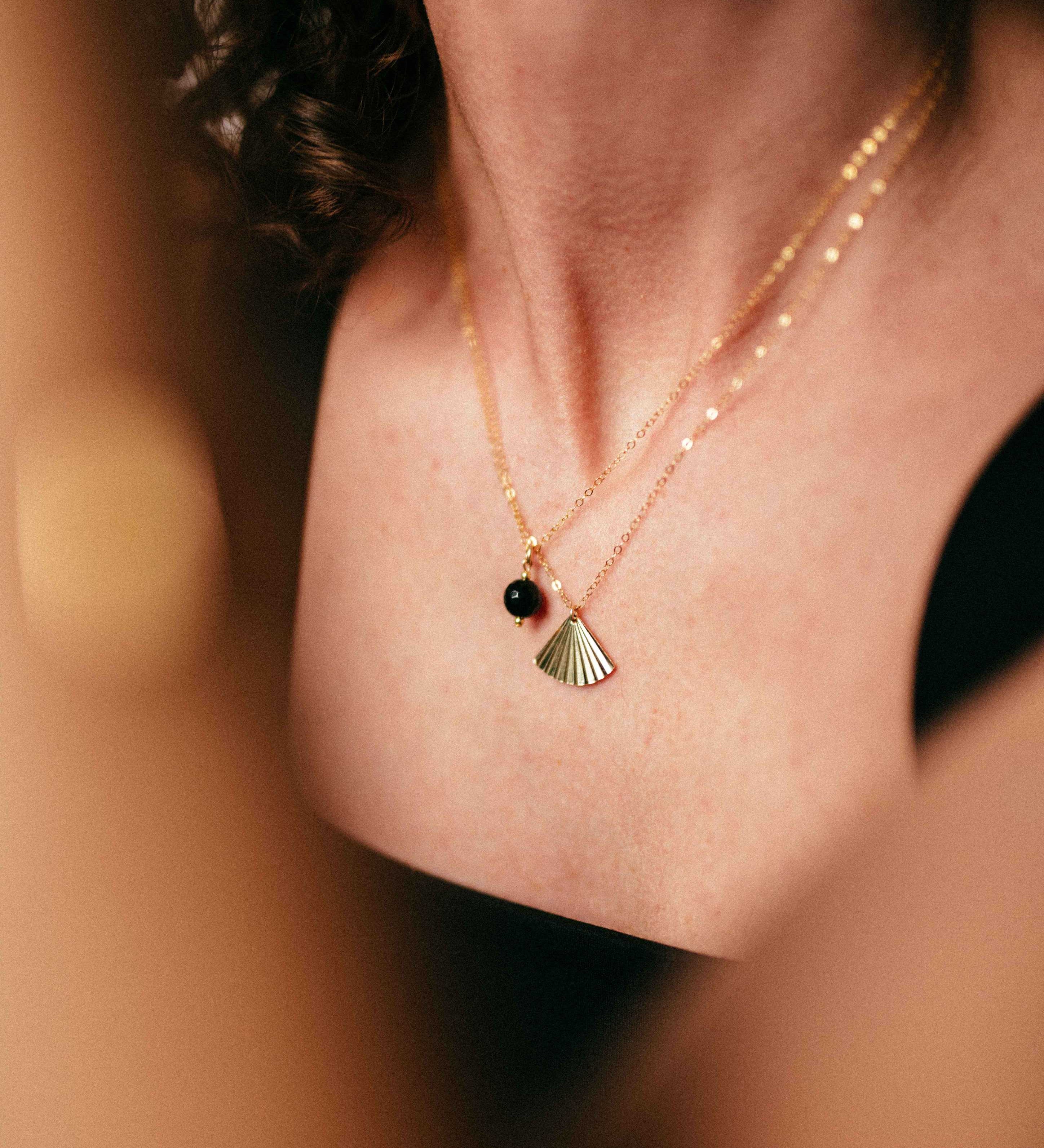 Gold Filled Fan Pendant Necklace