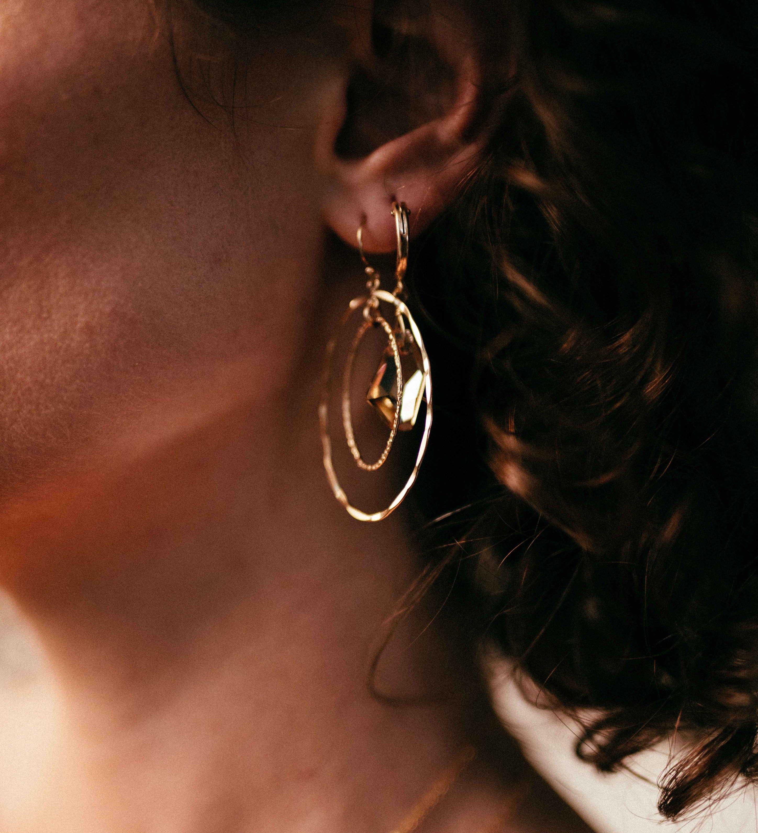 Gold Filled Textured Double Oval Drop Earrings