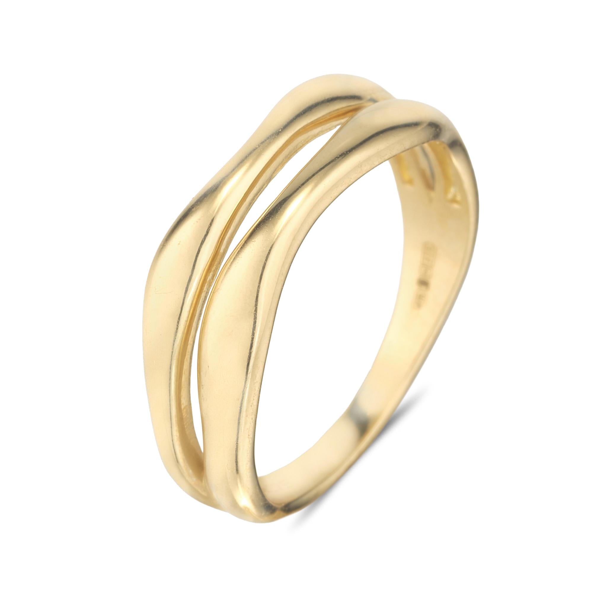 Gold double wave ring 9kt gold 