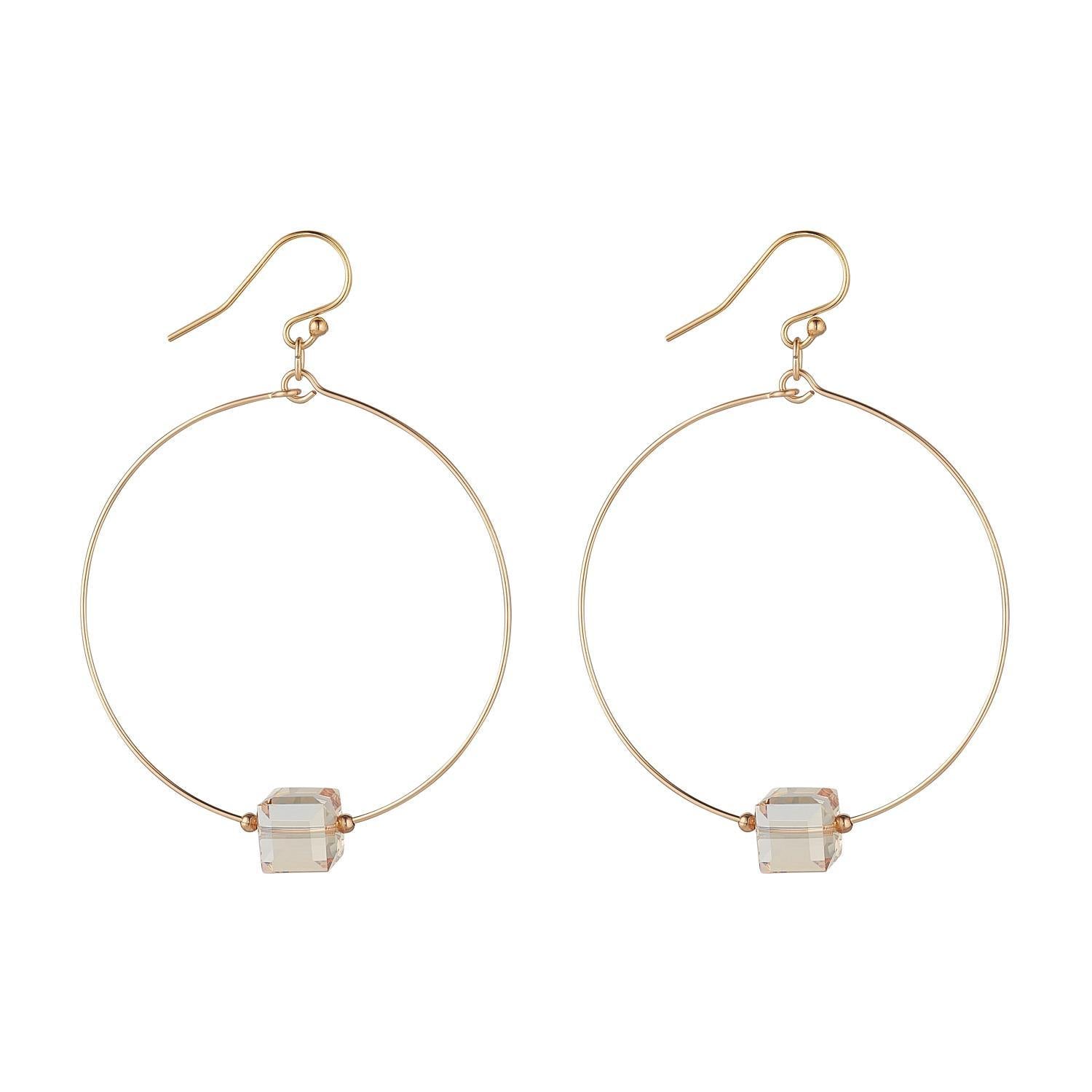 Gold Filled Golden Shadow Crystal Cube Hoop Earrings