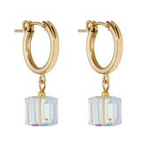 Gold Filled Crystal AB Cube Clip Hoop Earrings