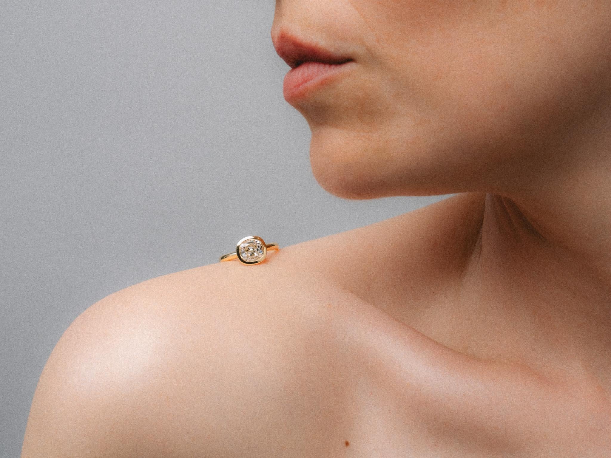 2.10ct Old Mine Cushion Cut Bezel Ring in 18kt Yellow Gold - Signature Collection