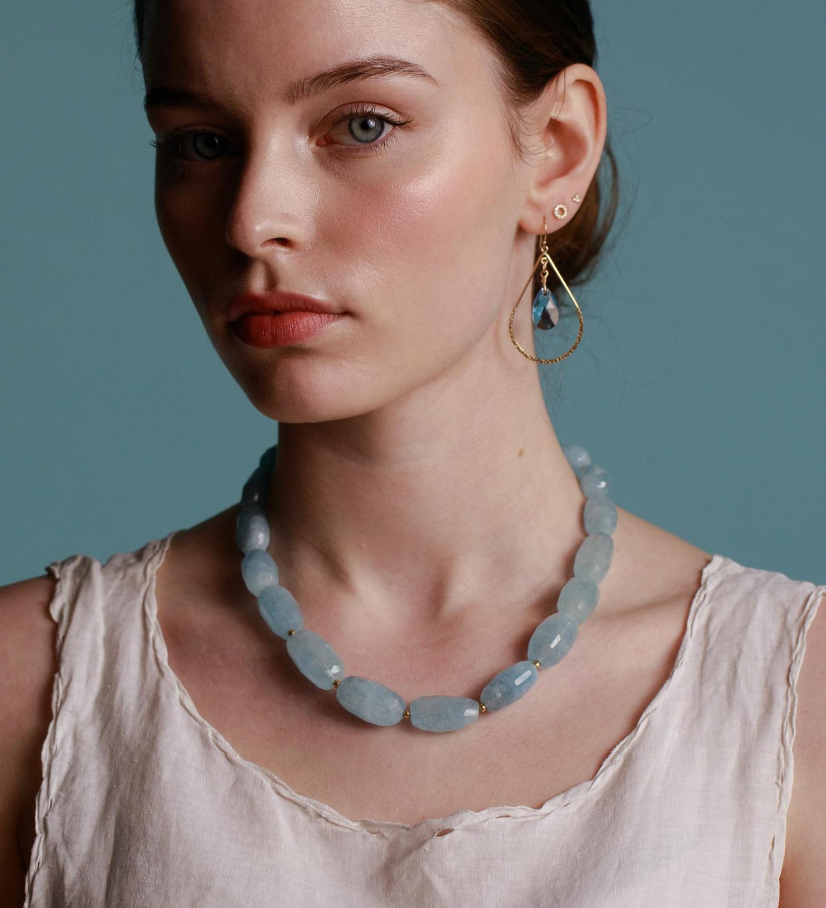Aquamarine Statement Necklace with Gold Plated Magnetic Clasp