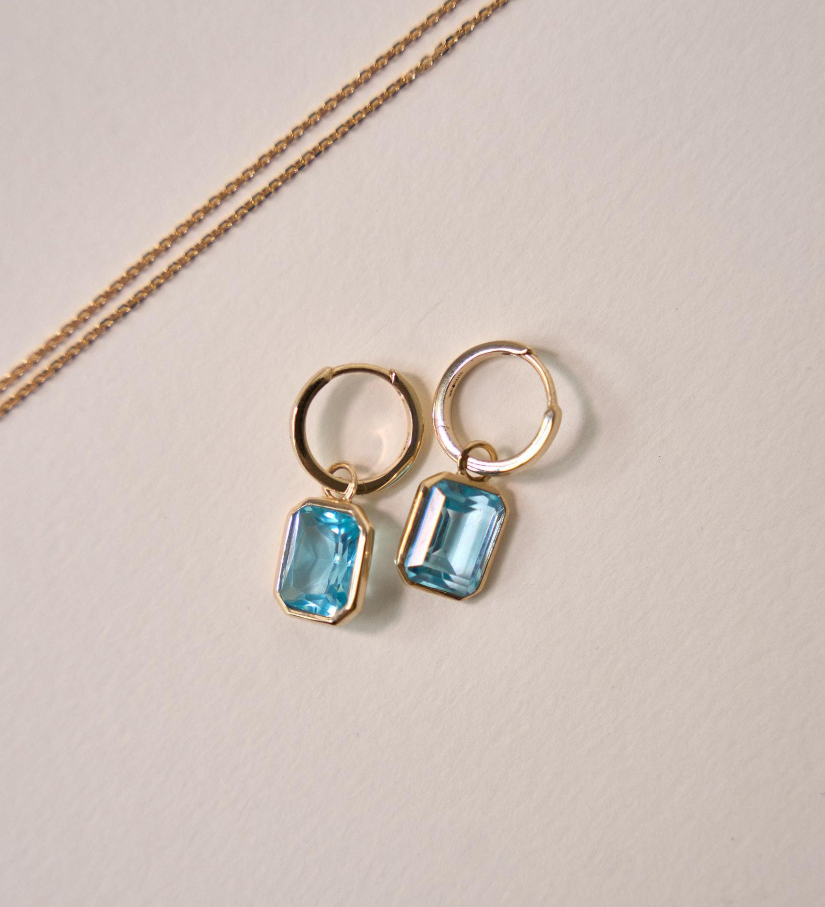 9kt Gold Sky Blue Topaz Fancy Cut Drop Earrings
