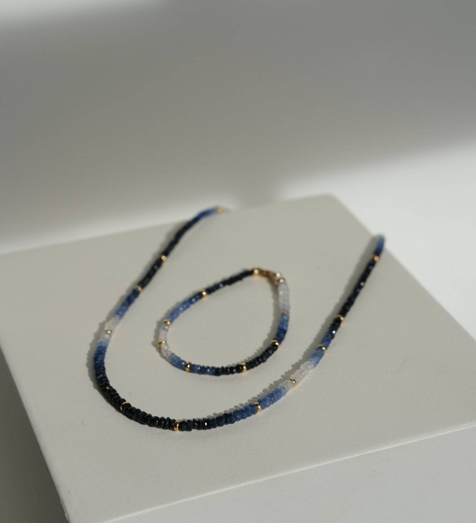 Blue Sapphire and Gold Filled Beaded Necklace