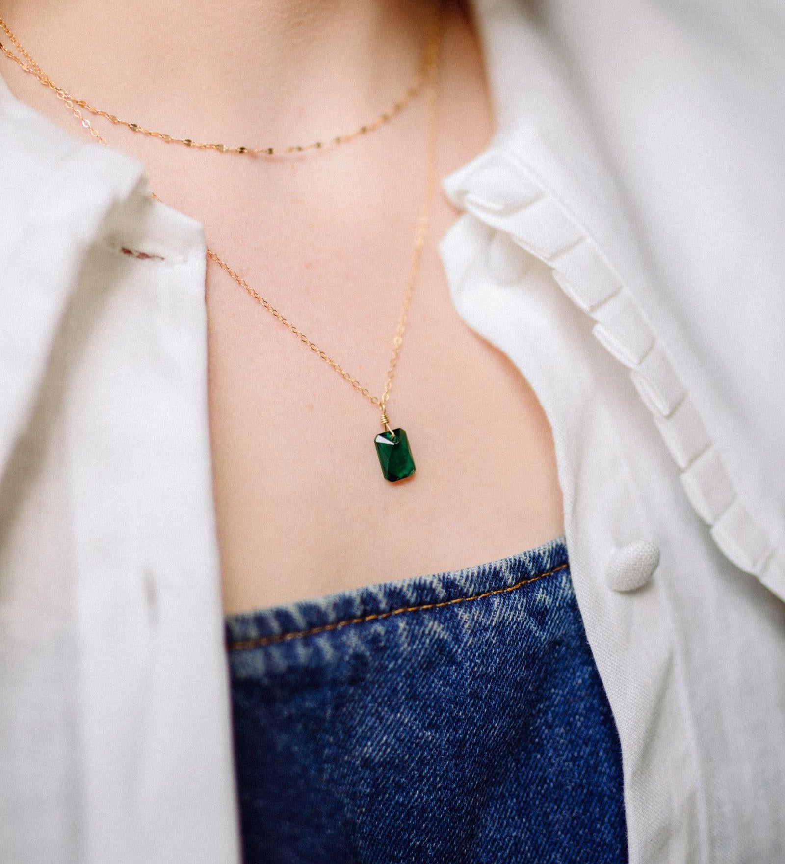 Gold Filled 9mm Emerald Green Crystal Pendant Necklace