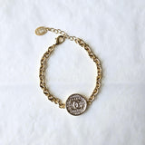 Vintage Chanel Button Bracelet - Gold with Pave Crystal & Texture Detail