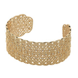 Lace Pattern Cuff Bangle with Cubic Zirconia in Yellow Gold Plating