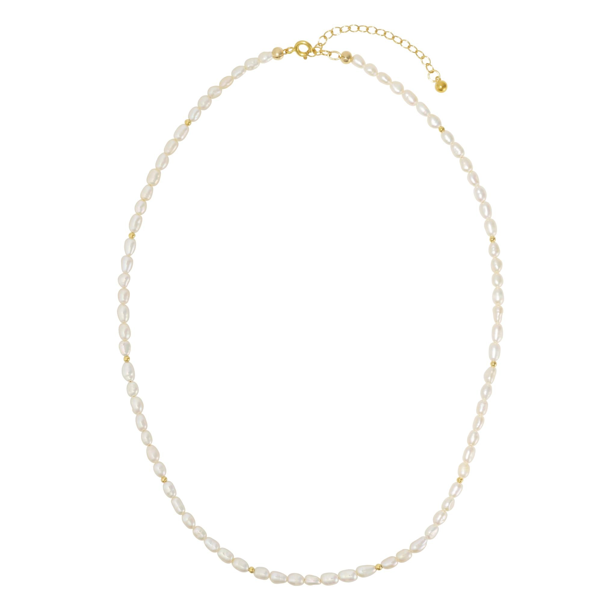 Pearl necklace with gold clasp on a white background
