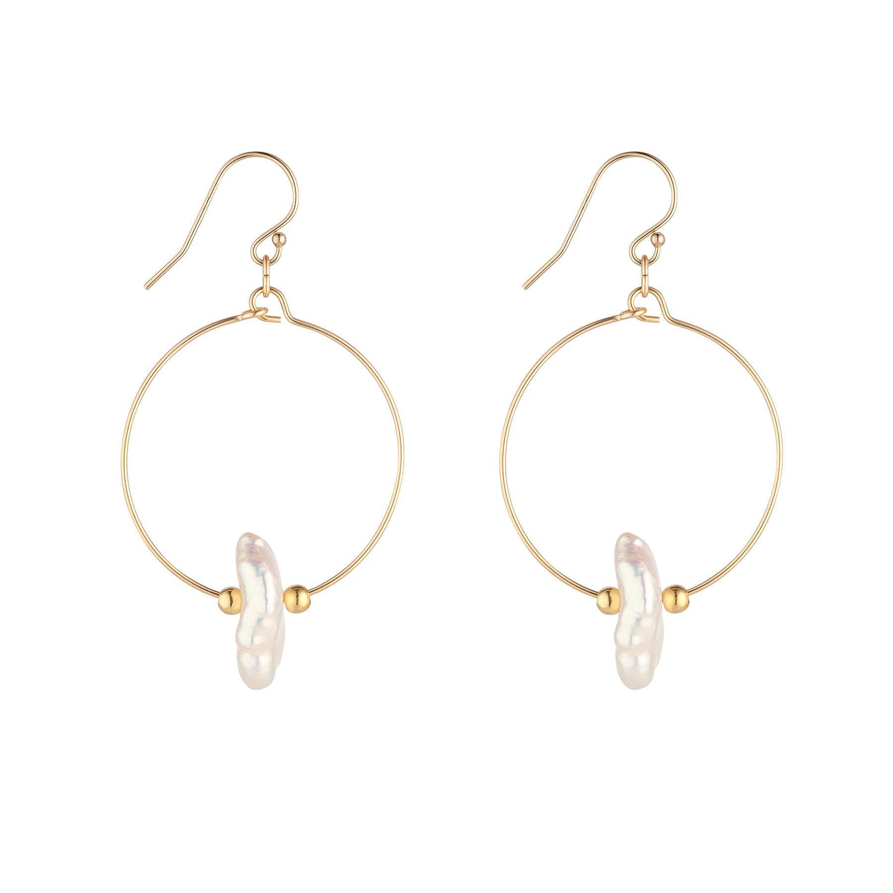 Gold Filled Flat Keshi Pearl Small Hoop Earrings