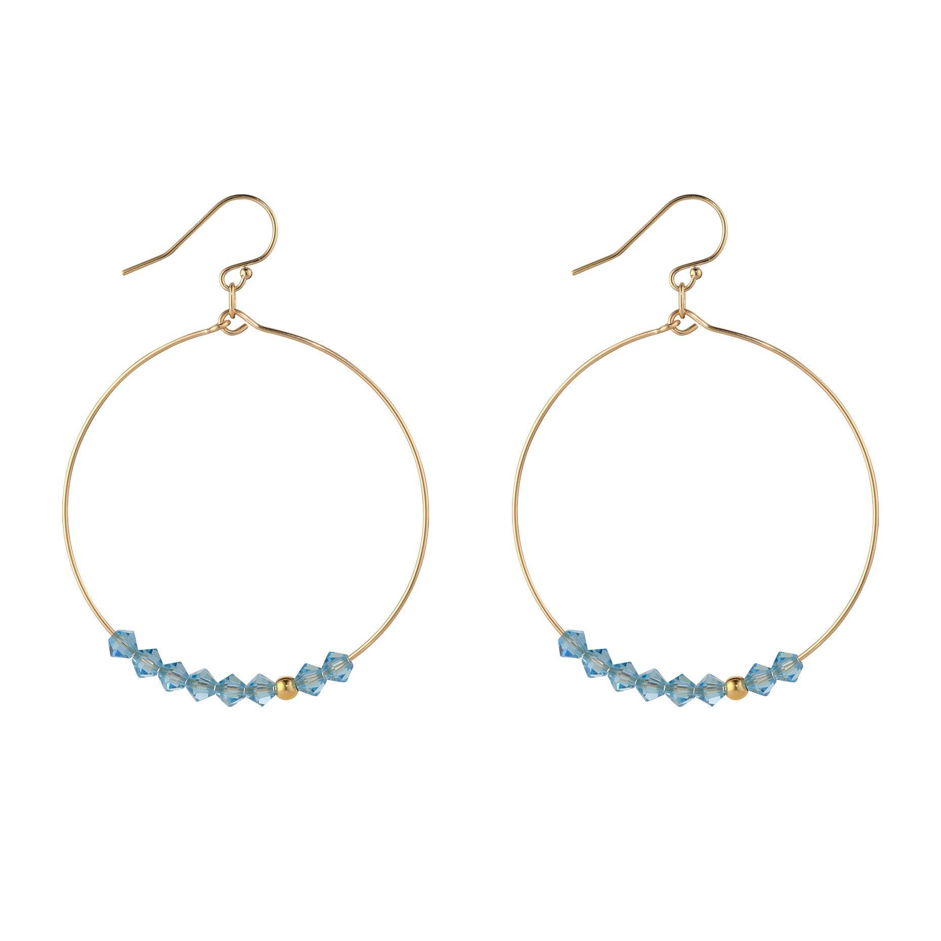 Gold Filled Aquamarine Crystal Row Hoop Earrings