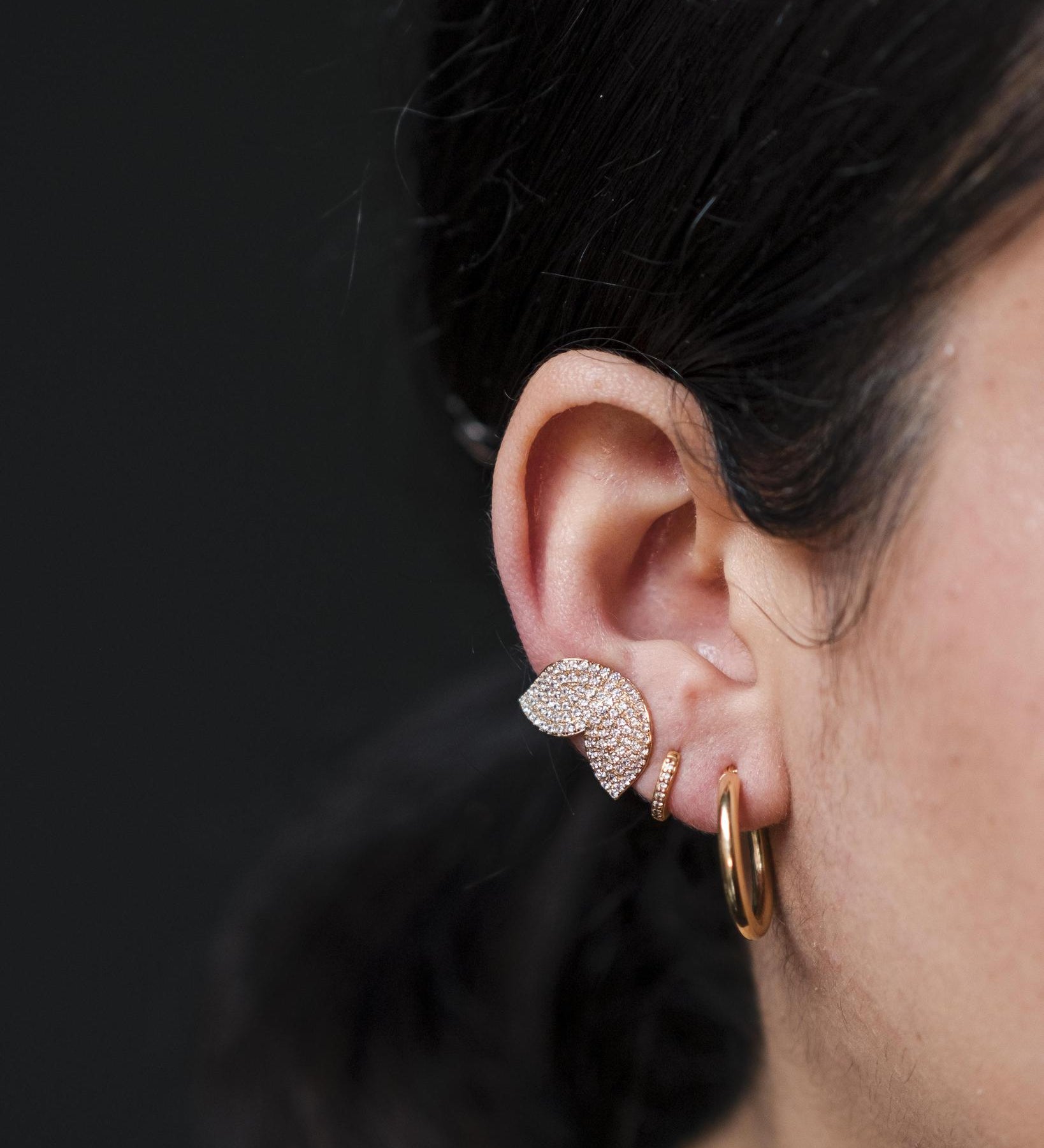 Gold Plated Cubic Zirconia Double Petal Stud Earrings