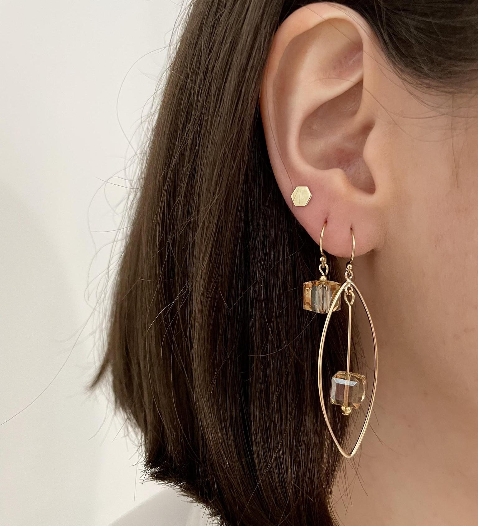 Gold Filled 8mm Golden Shadow Cube Oval Chandelier Earrings
