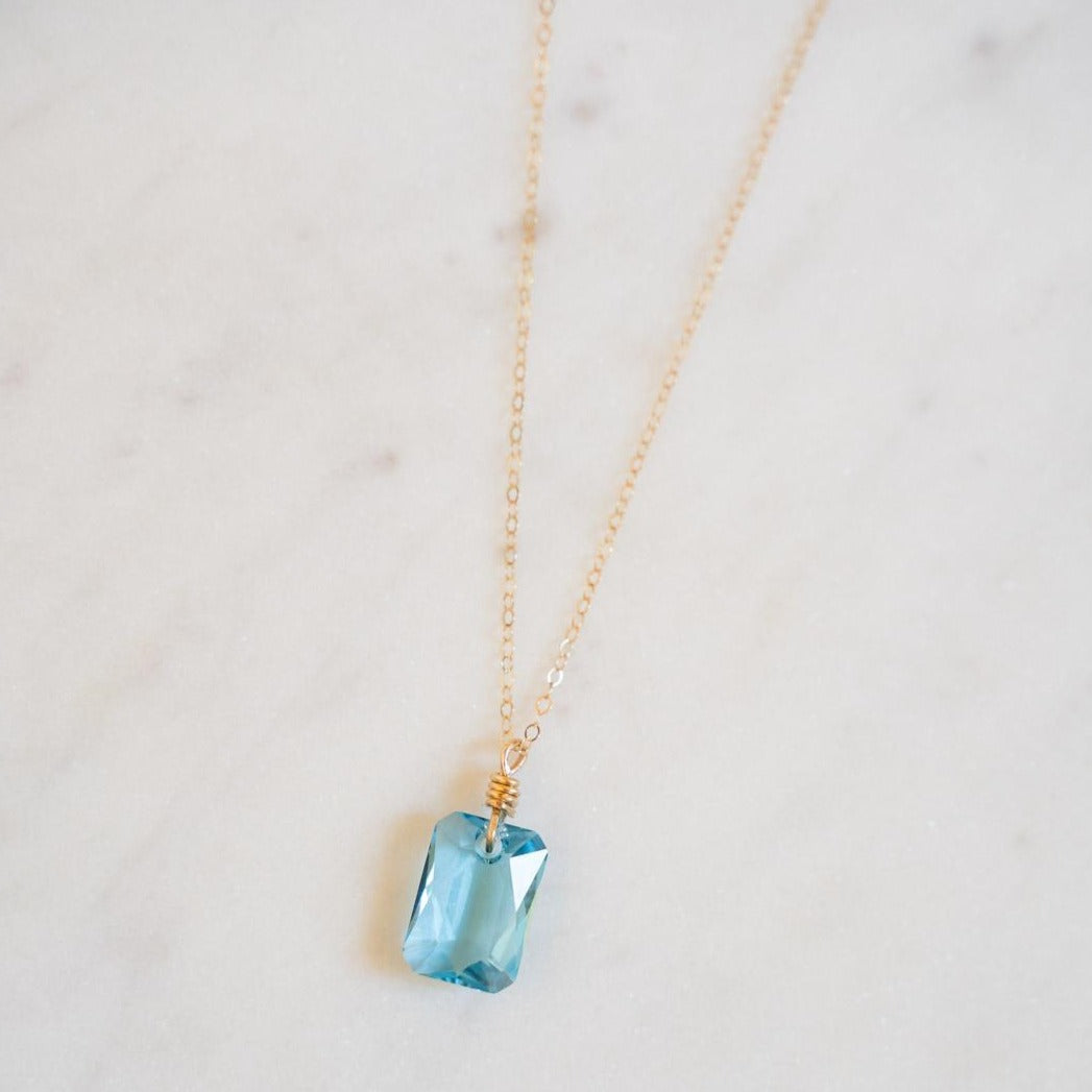 Gold Filled 16mm Aquamarine Crystal Pendant Necklace