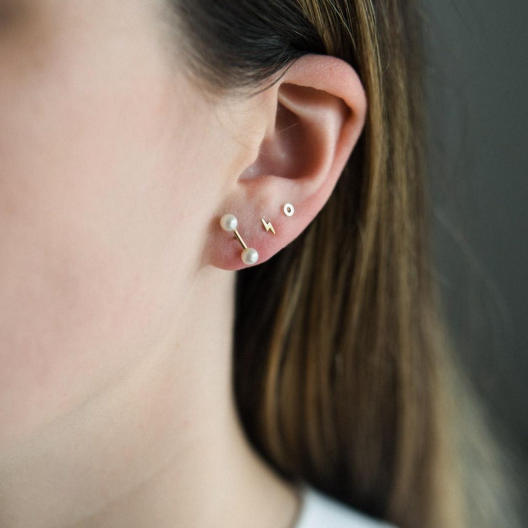 9kt Gold Double Pearl Bar Stud Earrings