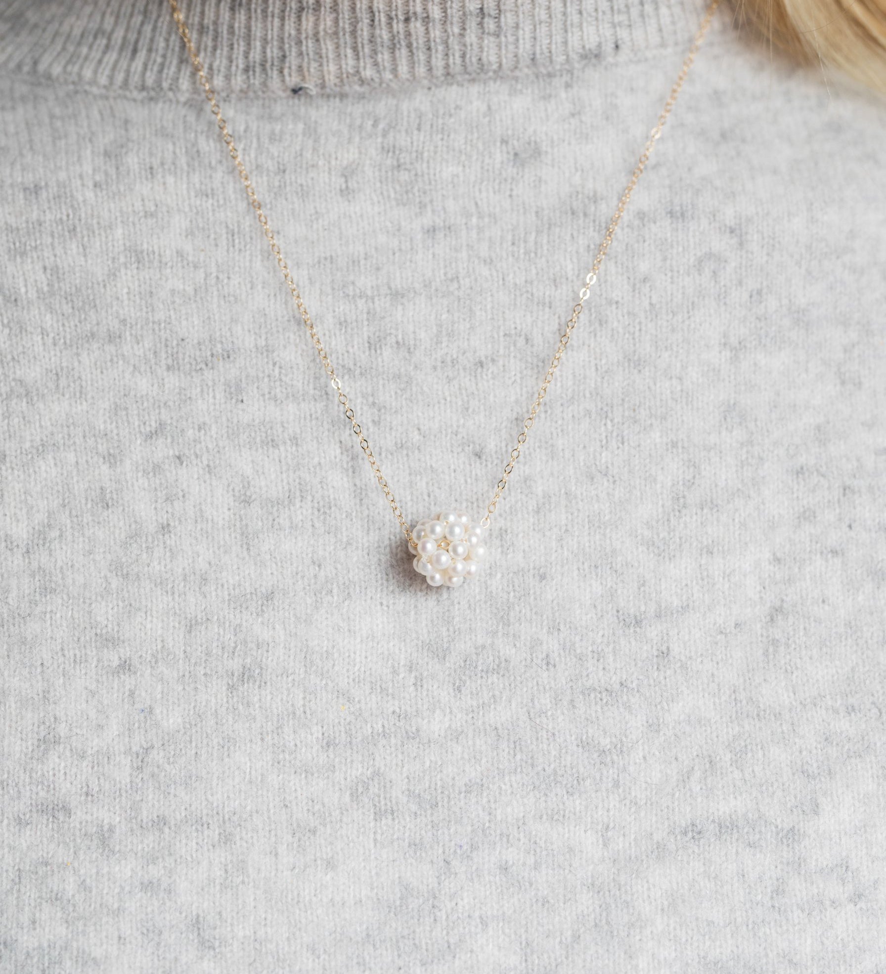 Gold Filled Pearl Cluster Pendant Necklace