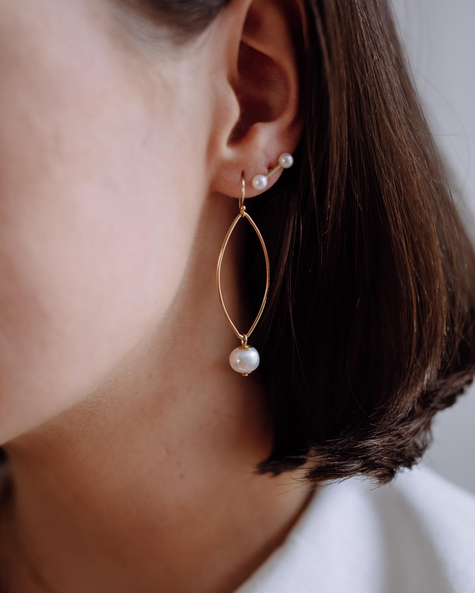 Pearl earrings  Yellow gold drop pearl earrings  Bridal jewellery   Handmade in Dublin  eva dorney goldsmith  contemporary handmade jewellery  design