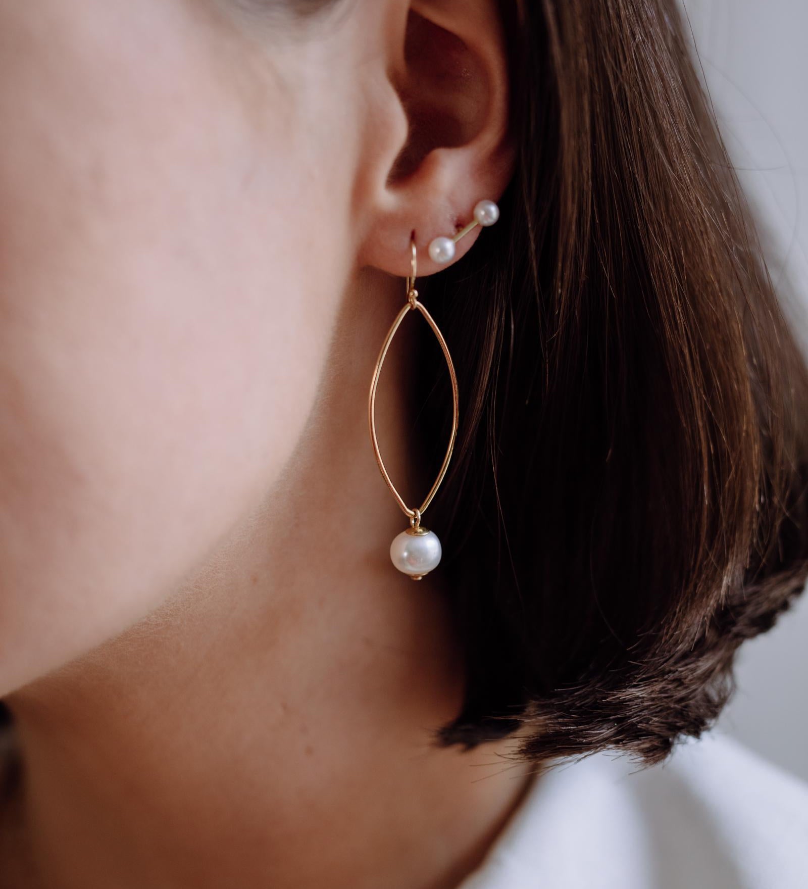 Gold Filled Petite Pearl Oval Drop Earrings