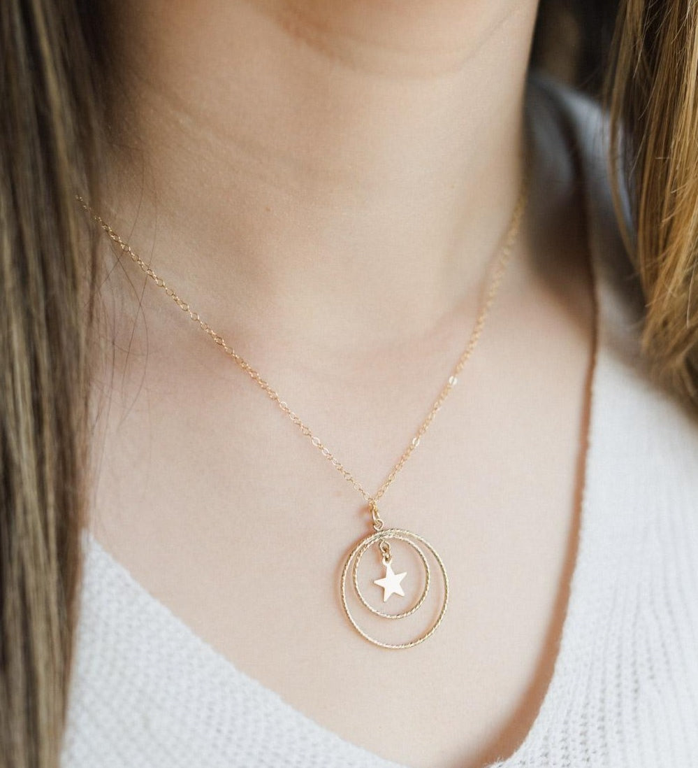 Gold Filled Double Chandelier Star Pendant Necklace
