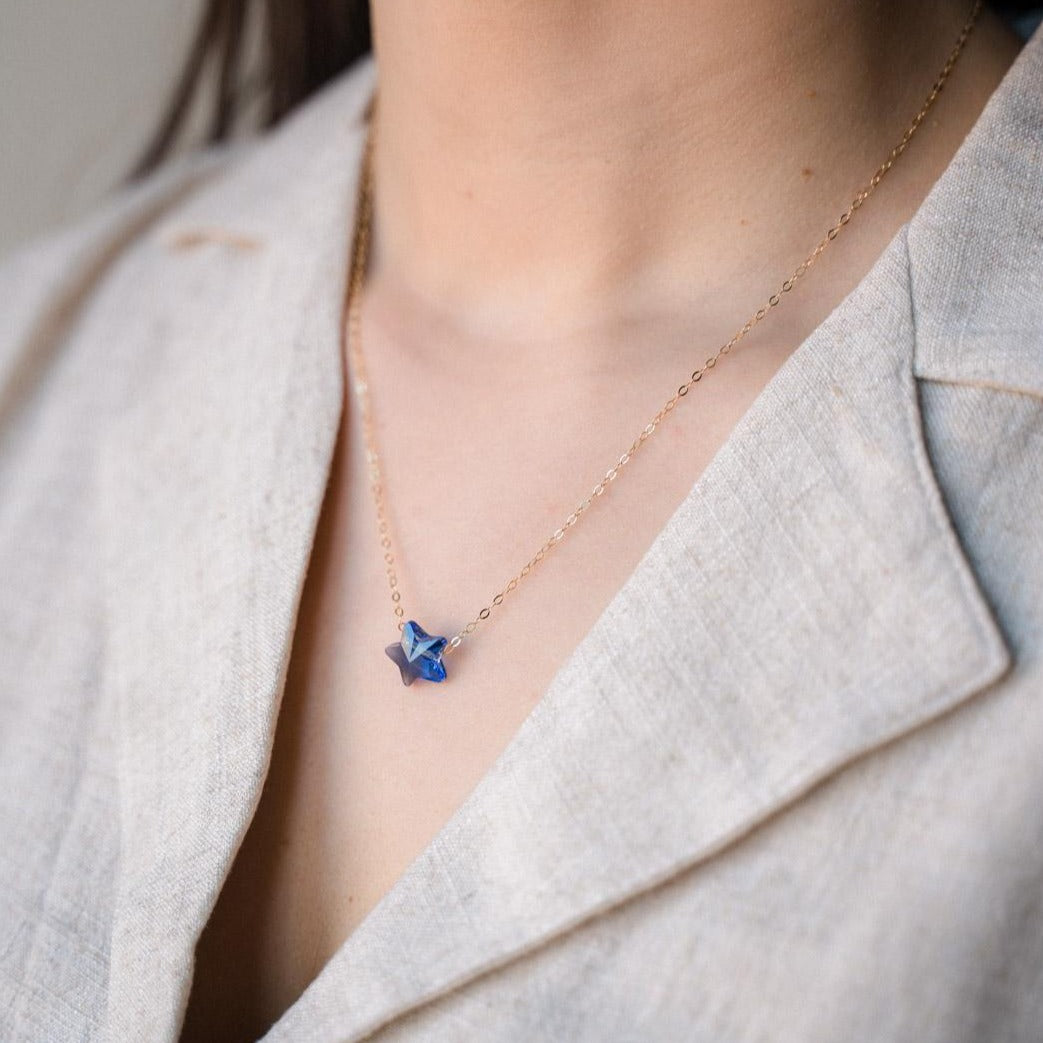 Gold Filled Blue Crystal Star Pendant Necklace