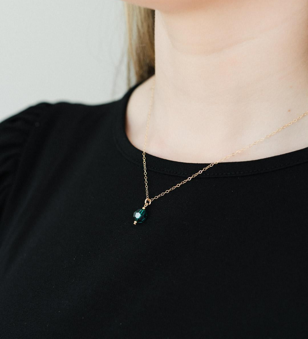 Gold Filled Emerald Green 8mm Crystal Globe Pendant Necklace