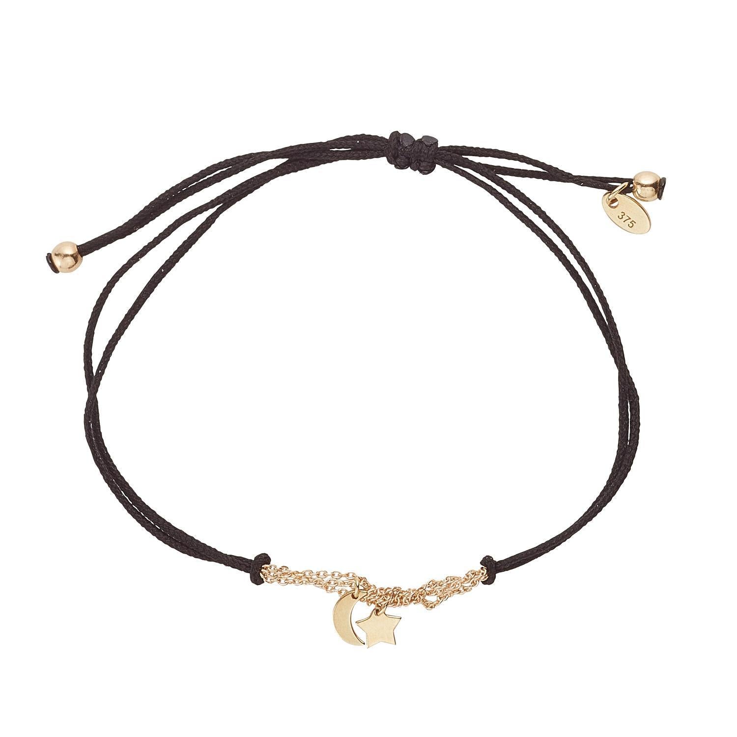 9kt Gold Star & Moon Cord Bracelet
