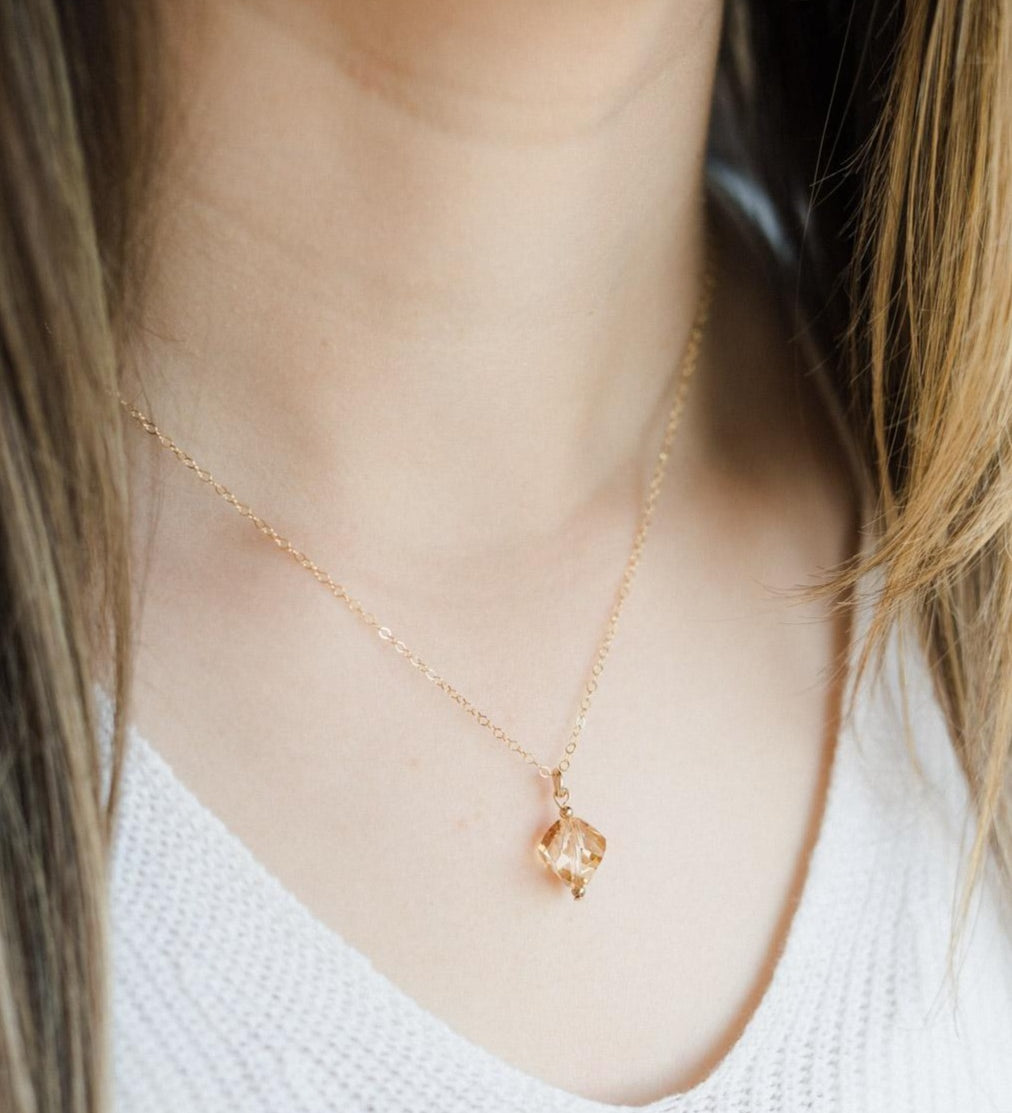 Gold Filled Golden Shadow 10mm Diamond Crystal Pendant Necklace