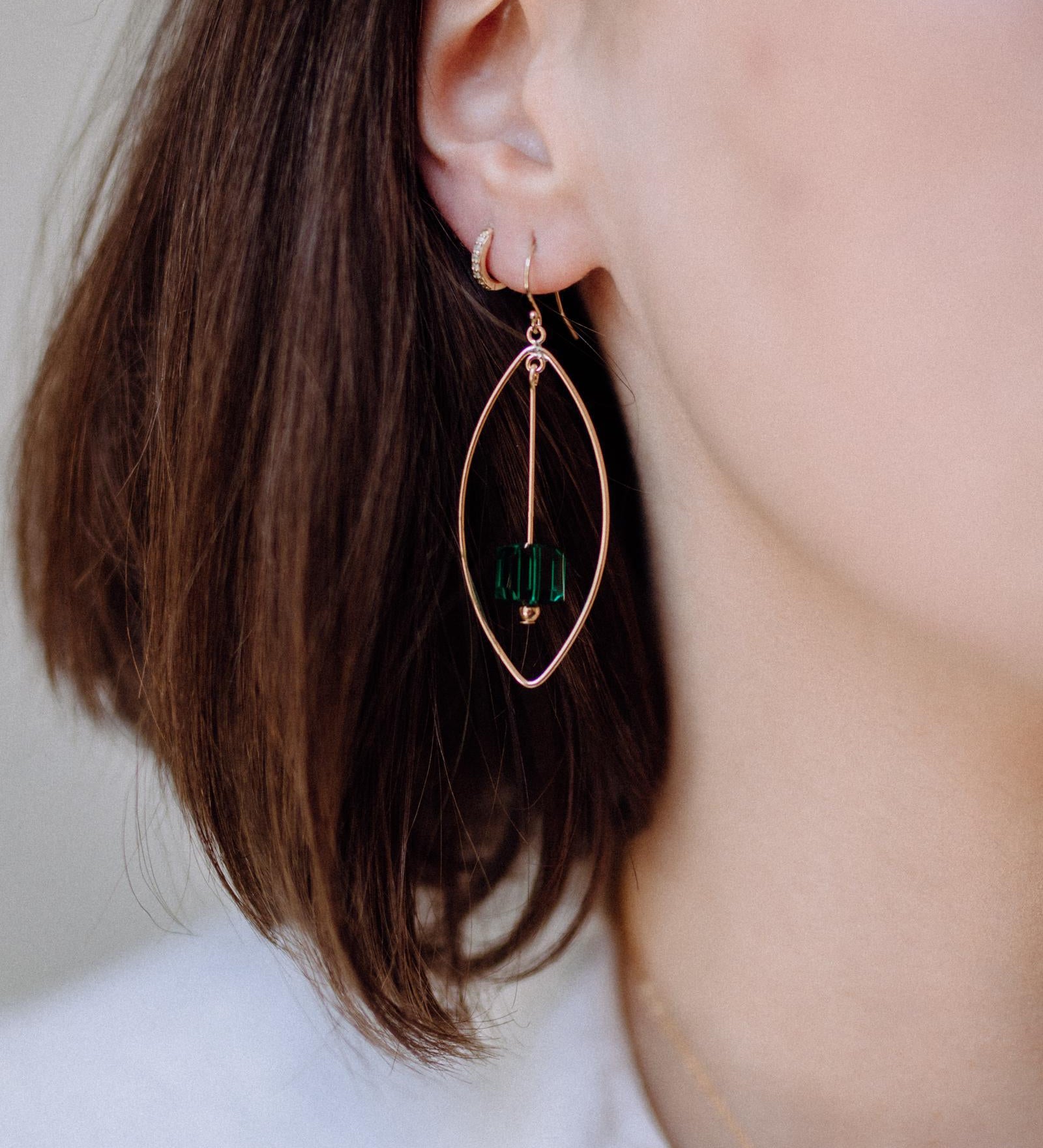 Gold Filled Majestic Green Crystal Cube Oval Chandelier Earrings