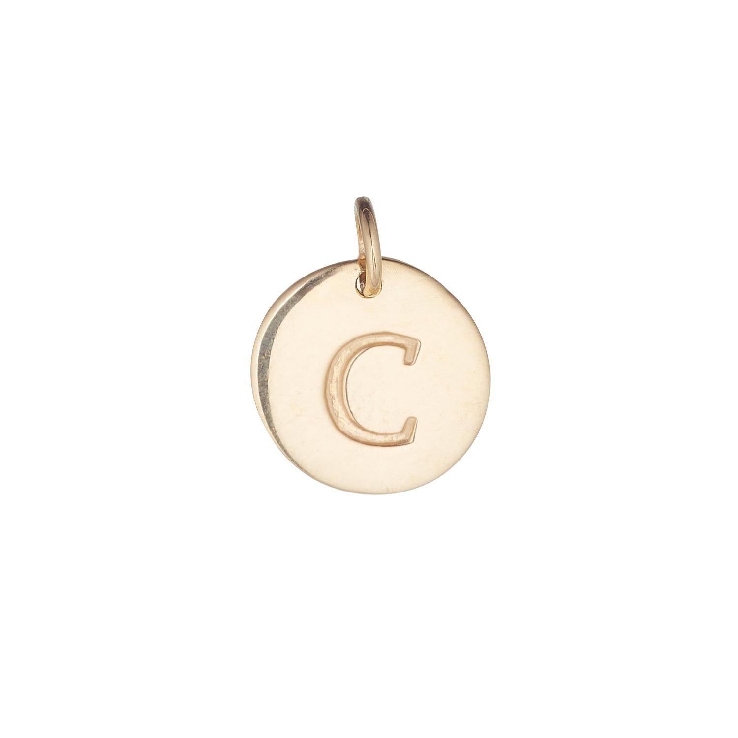 9kt Gold Initial Disc Pendant Necklace (A-Z)